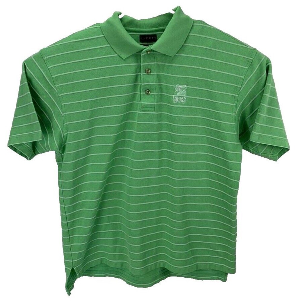 Indian Springs Golf Club Divots Div-Dry  Green Striped Polo Shirt Men's Size L